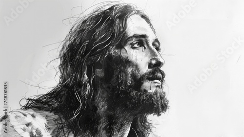Jesus Christ. Black and white illustration © Faith Stock