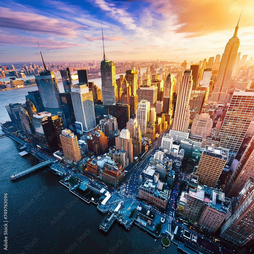 aerial view new york city - obrazy, fototapety, plakaty 