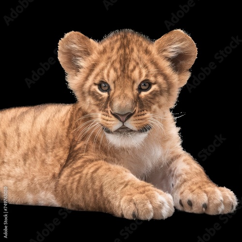 adorable lion cub lying isolated © Aurel