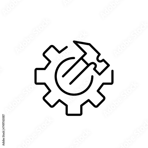 Cogwheel and hammer tools icon. Hands-on approach to maintenance and DIY projects. Apps interfaces. Pixel perfect icon