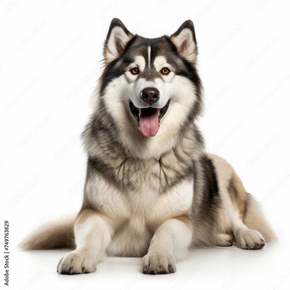 Alaskan malamute, portrait on a white background. the breed of the sled dog of the North.