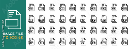 set type icon image file, Extension data format, Outline style design icons, Vector illustration graphic.
