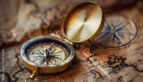 A compass on a map
