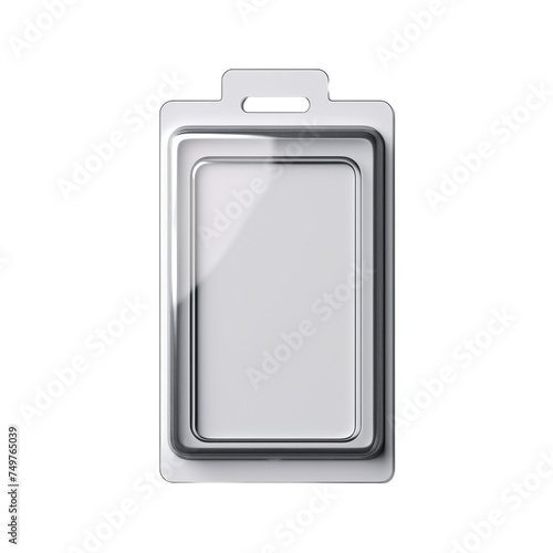 A blank plastic blister clamshell pack with a hanging tab and perforation isolated on transparent background, png photo