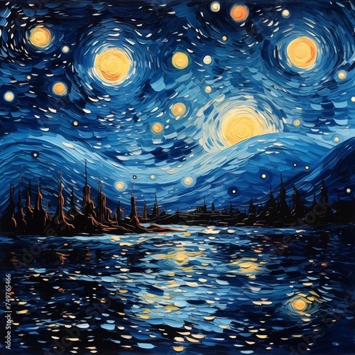 Starry Journey: Surreal Sketch in the style of the Starry Night painting 