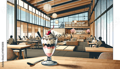The concept of the image of a fashionable Japanese café. Vector illustration.
