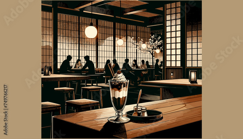 The concept of the image of a fashionable Japanese café. Vector illustration.
