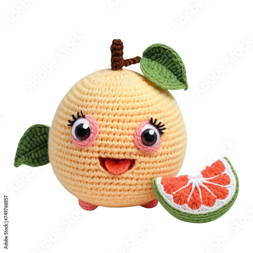 delicious pomelo made with amigurumi art on isolated transparent background png, generated with AI