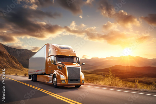 Wallpaper Mural A long-haul semi-trailer is speeding down the highway to deliver a heavy load. Cargo transportation and logistics. Heavy truck. Torontodigital.ca