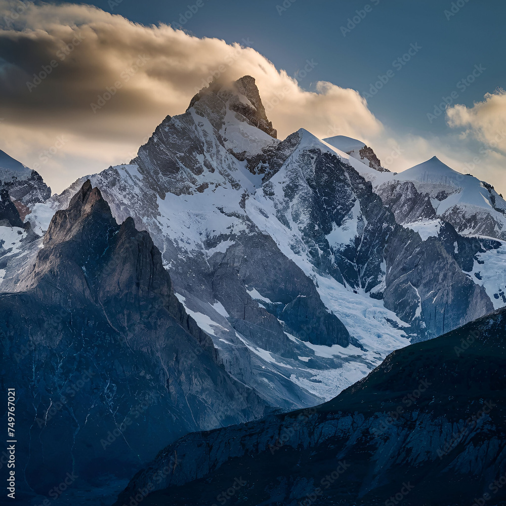 Free photo the breathtaking beauty of towering peaks with snow. AI generative image.