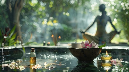 Enchanted Garden Meditation with Aromatic Oils Amidst Water Lilies and Ethereal Light
