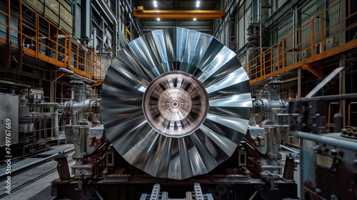 Powerful Turbine in Spacious Industrial Workshop