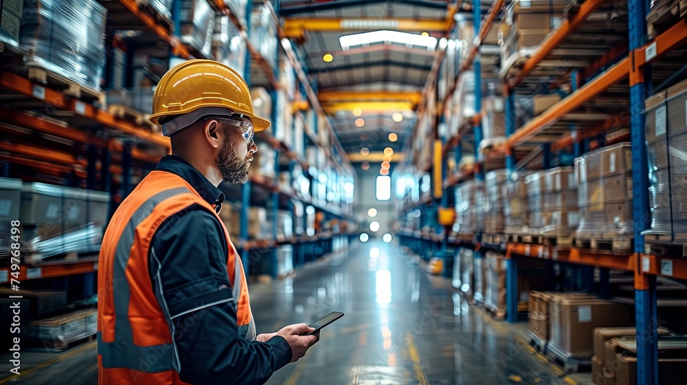 custom made wallpaper toronto digitalMale Worker Checking Warehouse Inventory with Tablet