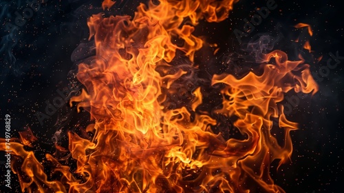 Fire flames explode against a black background. Viewed from above.