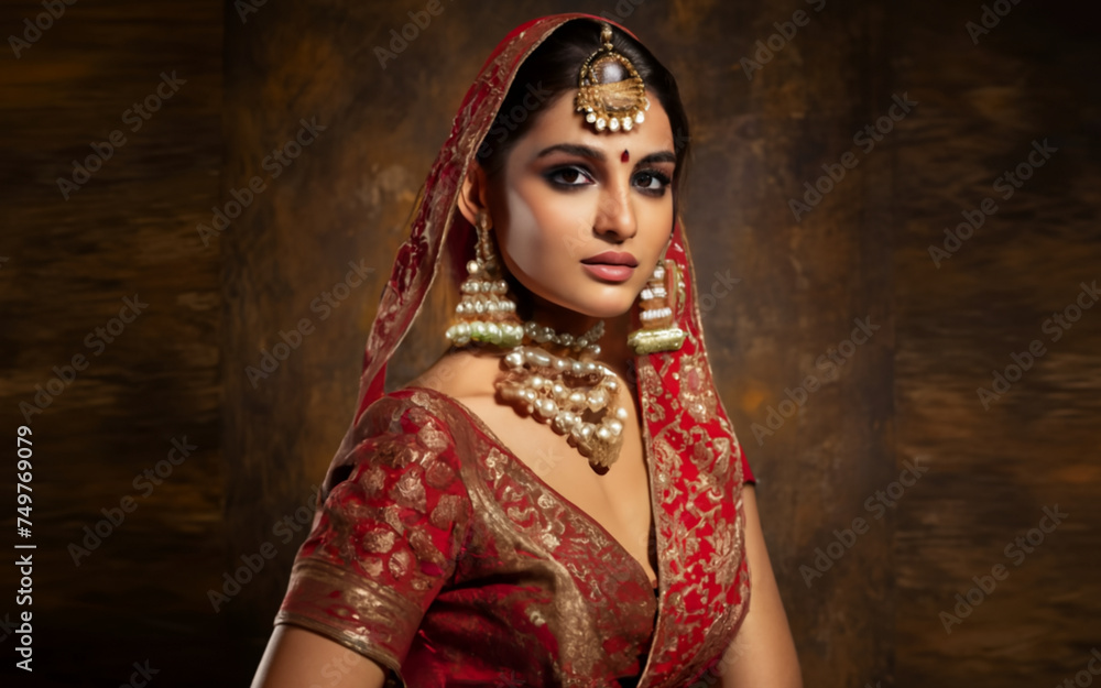 Golden Radiance: Traditional Indian Costume Lehenga Choli with Kundan Jewelry