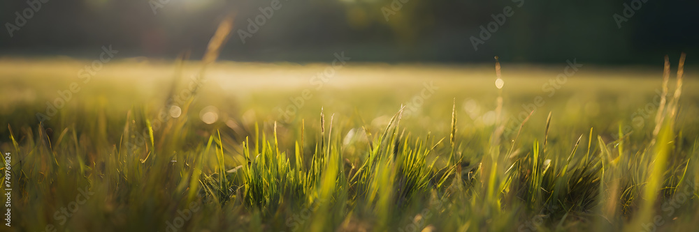 Backlit Beauty: Sunlight Sprinkling on the Grassland. 3:1 Banners and Nature-themed Backgrounds, Perfect for Highlighting Backlit Effects