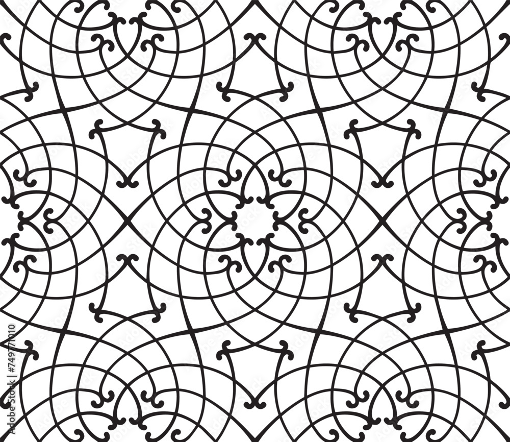 Stylish seamless pattern. Abstract floral design with elegant lines and scrolls. Arabesque.