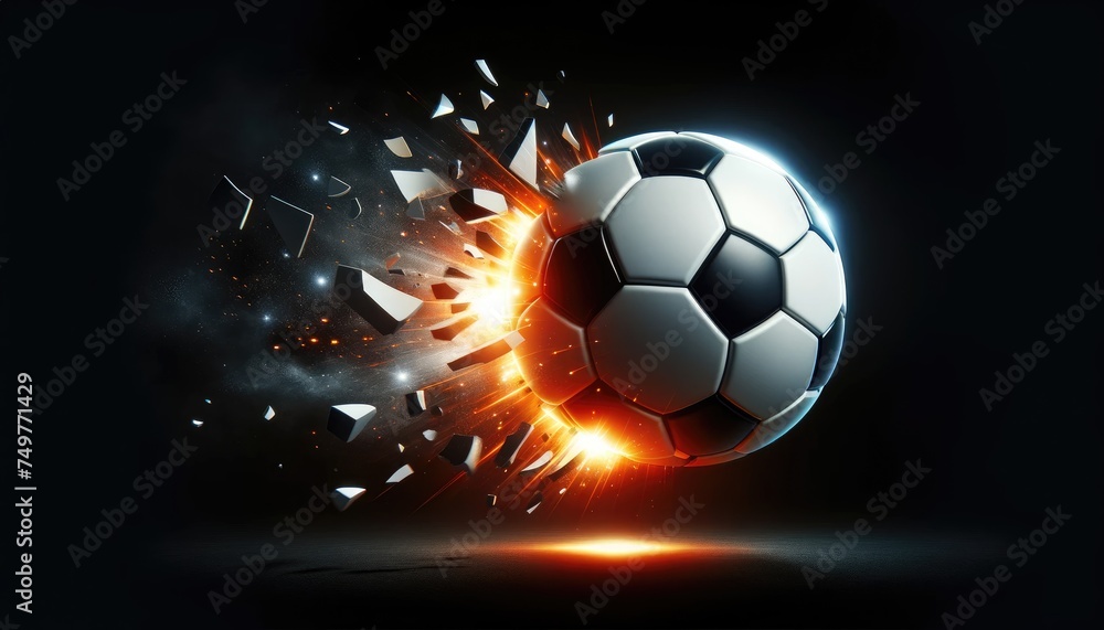 Naklejka premium Soccer Ball with Fiery Trail on Dark Background