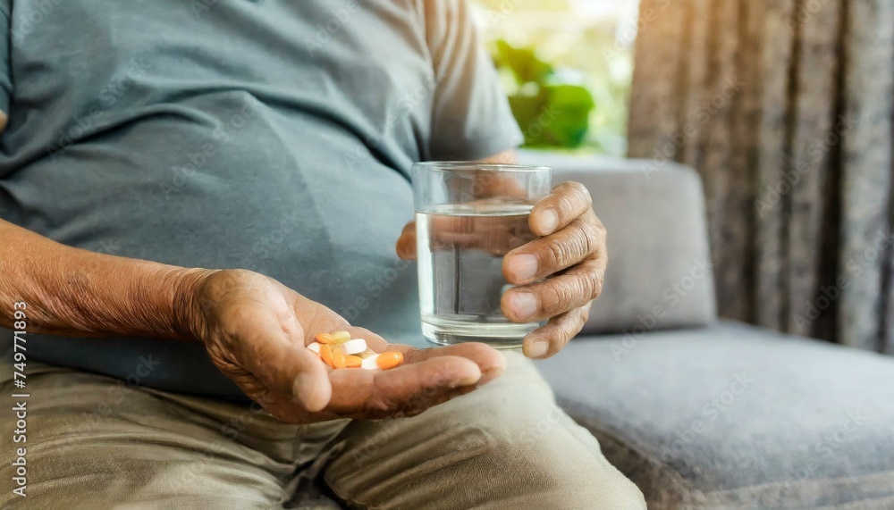 senior person eating a pain killer pills senior person eating a pain killer pills
