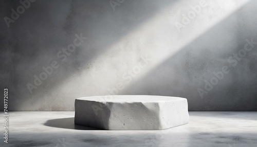 white stone podium minimal product display with white background and shadow on concrete wall 