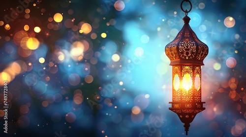 Celebrate Eid with a stunning illustration of a glowing Arabic lamp and hand-drawn calligraphy.