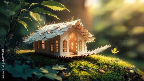 Eco Friendly House - Paper Home On Moss In Garden