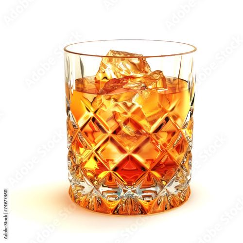 Whiskey with ice isolated on transparent png.