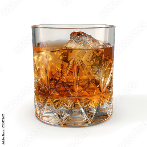 Whiskey with ice isolated on transparent png.