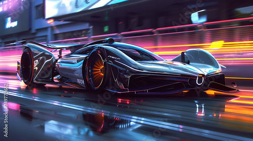 Sport car with neon line. A technology car sponsored on social media photo