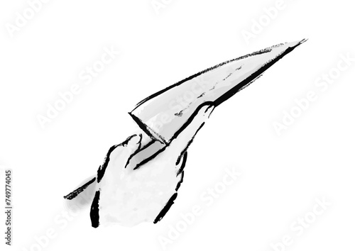包丁を持つ手の和風手書きイラスト