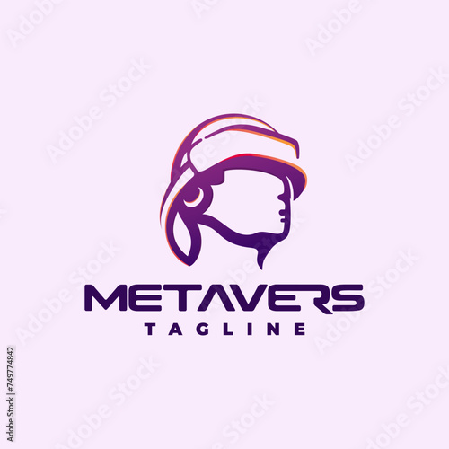 Metaverse futuristic virtual reality logo design template