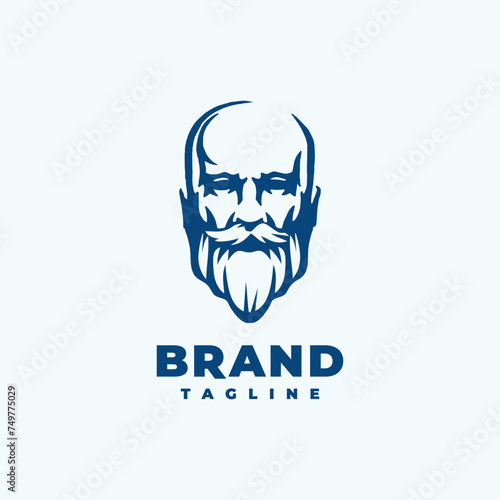 Bald hairless man with beard logo design template