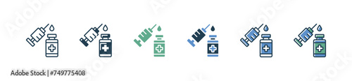 virus infection medical vaccine icon set pandemic medicine injection needle treatment with bottle symbol vector illustration