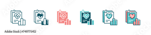 patient cardiology checkup medical report icon set health care diagnoses record vector illustration with bar chart sign design