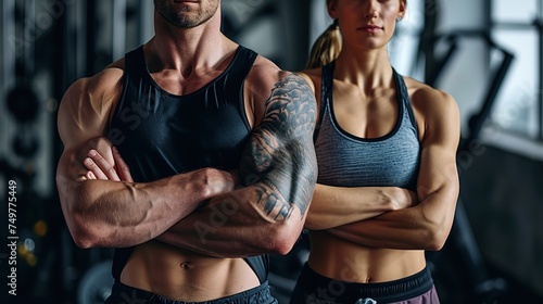 A couple standing with their arms crossed in close-up at the gym.