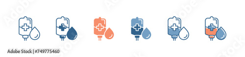 medical blood transfusion donor icon set people life volunteer dripped blood bag donation vector illustration for web and app photo