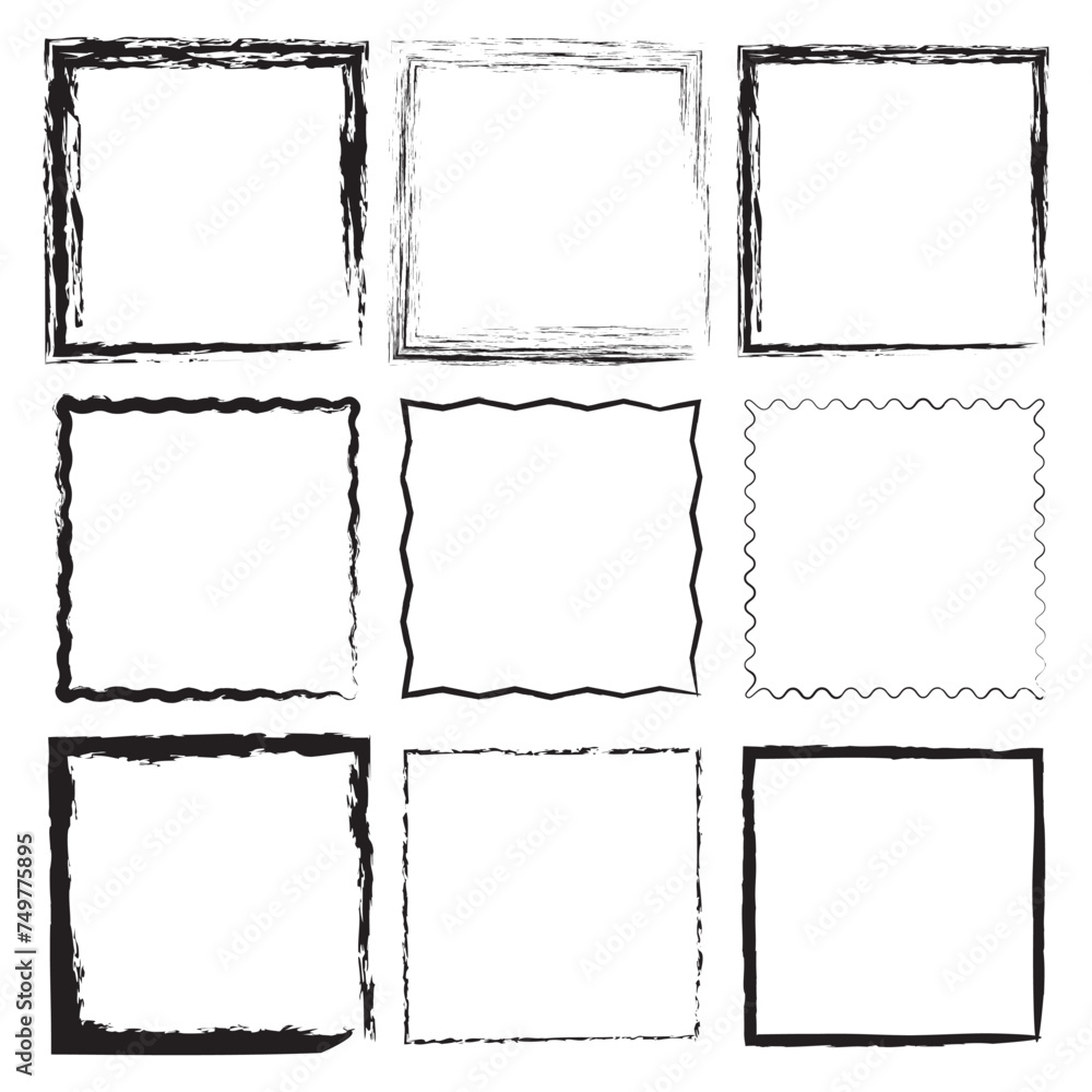 Set of grunge square. Grunge ink illustration. Set of grunge square. Hand drawn brush strokes. Dirty grunge design frames - obrazy, fototapety, plakaty 