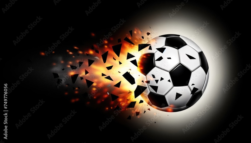 Naklejka premium Soccer Ball with Fiery Trail on Dark Background