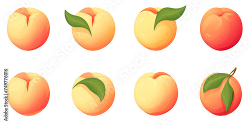flat art collection of peaches isolated on a white background as transparent PNG