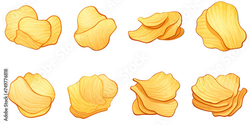 flat art collection of potato chips isolated on a white background as transparent PNG