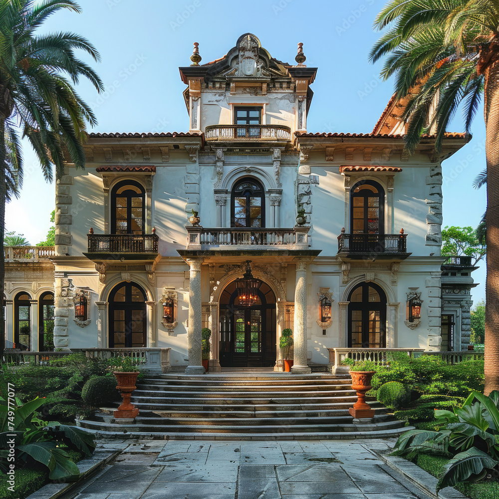 Fototapeta premium Mediterranean Revival: Florida Coast Multi-Story Mansion