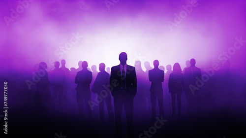 businessman team standing in purple fog