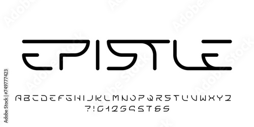 Epistle alphabet font. Futuristic letters and numbers. Suitable for logos. Stock vector illustration for your typography design.