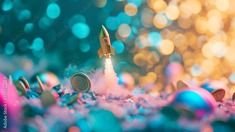 Bitcoin rocket launch crypto liftoff concept Bitcoin rocket launch crypto liftoff concept