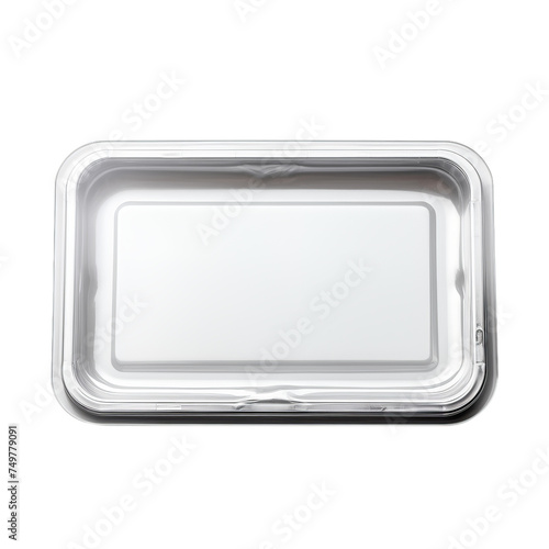 A blank plastic clamshell blister pack with a hinged lid isolated on transparent background, png