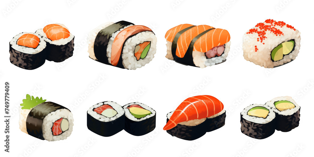 flat art collection of Sushi isolated on a white background as transparent PNG flat art collection of Sushi isolated on a white background as transparent PNG