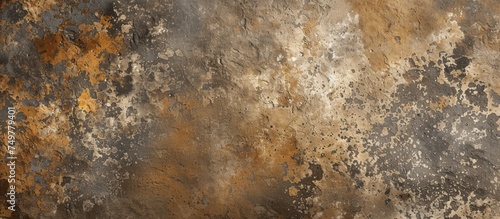 The image shows a brown and black wall with patches of dirt scattered across its surface. The dirt seems to have accumulated over time, giving the wall a weathered appearance. photo