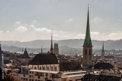 Zurich old town (Niederdorf) roof tops, view from above, Zurich, Switzerland