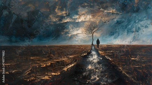 Solitary Walk Down a Rural Path in Atmospheric Painting