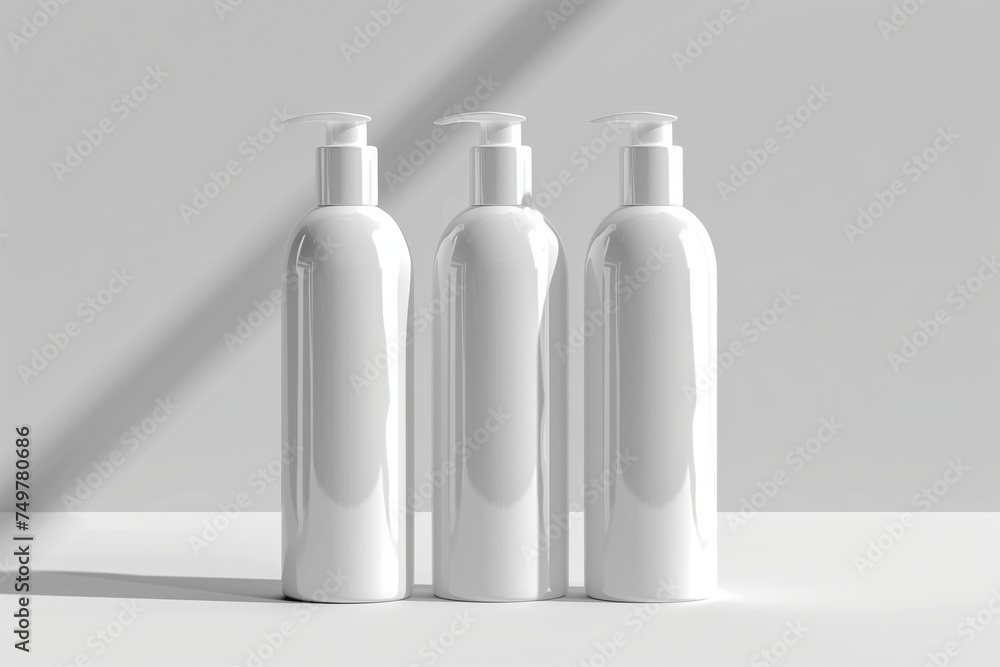 White plastic cosmetic lotion bottle mock-up with cap White plastic cosmetic lotion bottle mock-up with cap